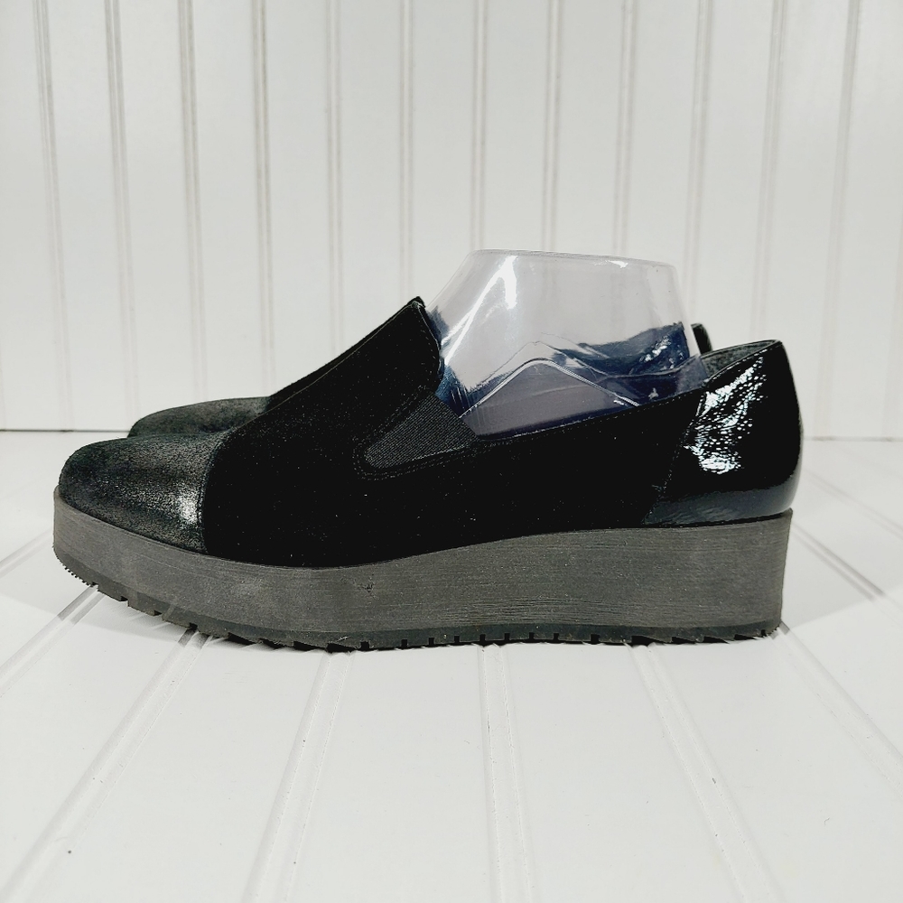 Kate Gray FreeFlex Slip On Black Dual Texture Platform Comfy Loafers A7